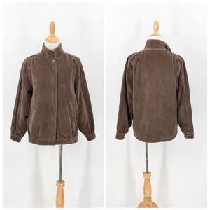 VINTAGE Reversible Corduroy Bomber Jacket Women Small Brown 80s Sport Crest